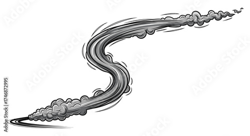 Dynamic S-Shaped Smoke Trail with Swirling Wisps.