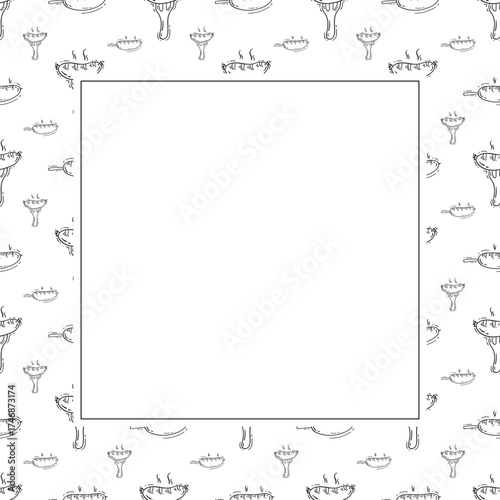 sausage frame. doodle grill sausage square frame. hand drawn sausage frame background. grill sausage background