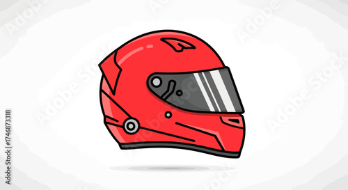 Red Racing Helmet with Dark Visor Illustration.
