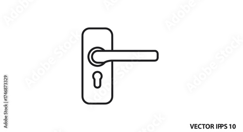 Simple Black and White Door Handle Outline with Keyhole.