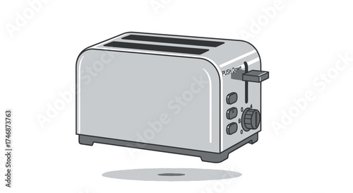 Silver Toaster with Two Slots and Control Knobs for Toasting Bread.