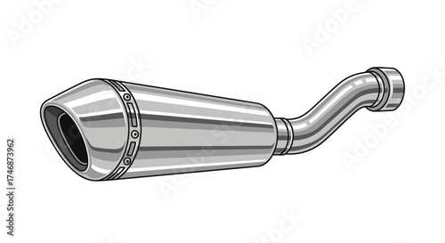 Shiny Chrome Motorcycle Exhaust Muffler Pipe Illustration.