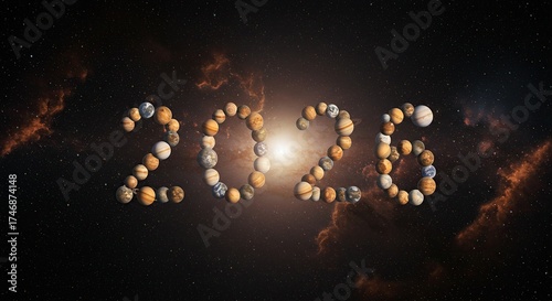 2026 Numbers Formed by Planets and Stars in Cosmic Background.