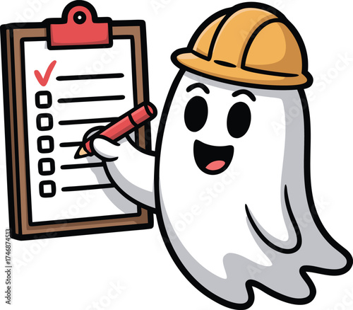 Organized Christmas Ghost Project Manager with To-Do List and Hard Hat	