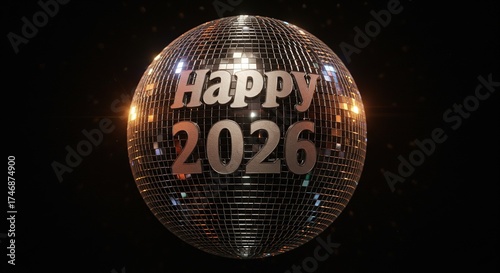 Happy New Year 2026 Disco Ball Celebration.