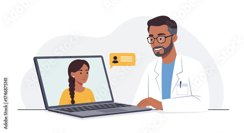 Caring doctor providing telehealth consultation to patient via laptop, ensuring accessible healthcare and medical advice from the comfort of home, virtual care