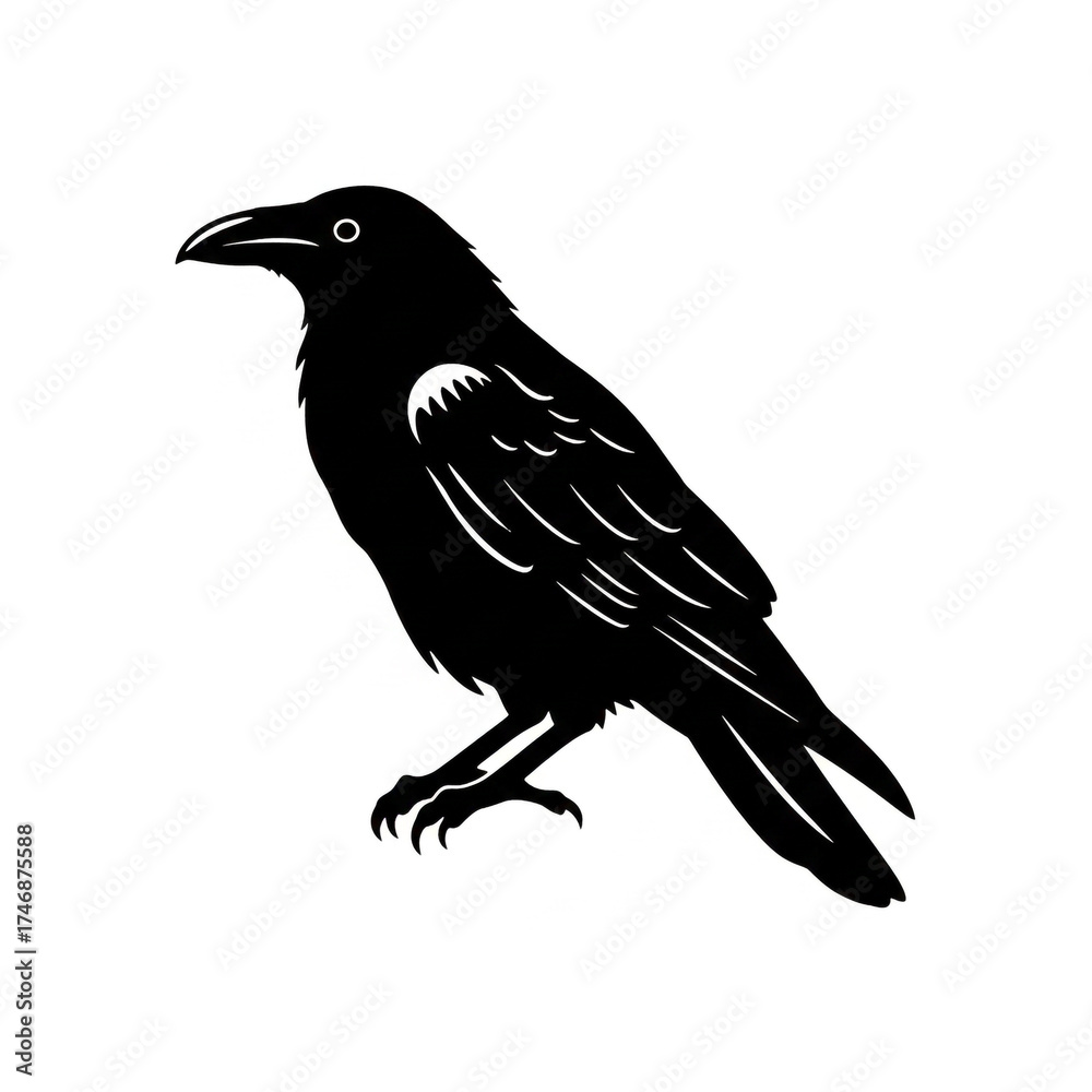 Fototapeta premium Striking black crow silhouette perched elegantly, symbolizing mystery and intelligence, perfect for your next creative project.