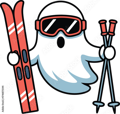 Sporty Christmas Ghost Olympic Skier with Goggles and Skis	