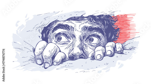 Scared Concept Vector Illustration with Outline Isolated on White Background