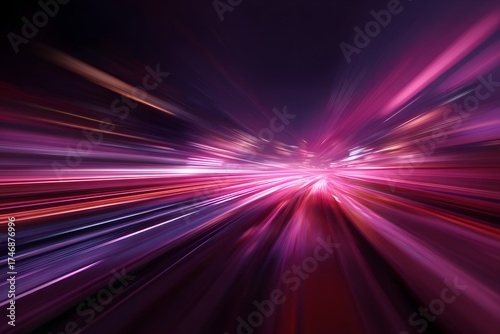 Abstract light streaks and trails of vibrant pink and purple hues creating a sense of speed and motion in a dark environment
