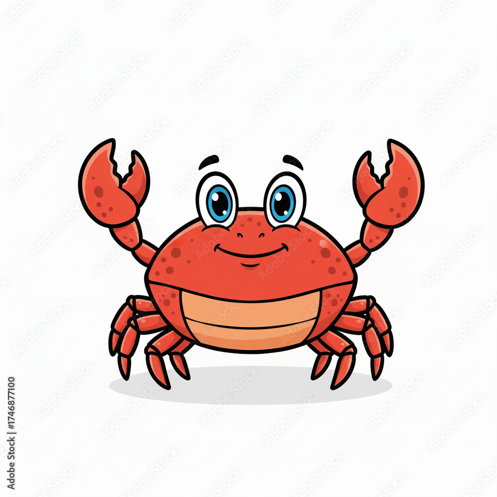 Fototapeta premium Whimsical cartoon crab waving hello with bright blue eyes and joyful expression, perfect for children's stories and playful designs