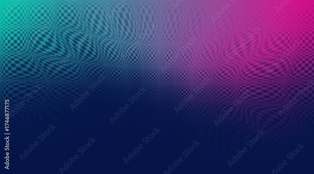 Fototapeta premium Curved Grid Pattern with Colorful Gradient Blue, Teal and Pink Abstract Wavy Texture