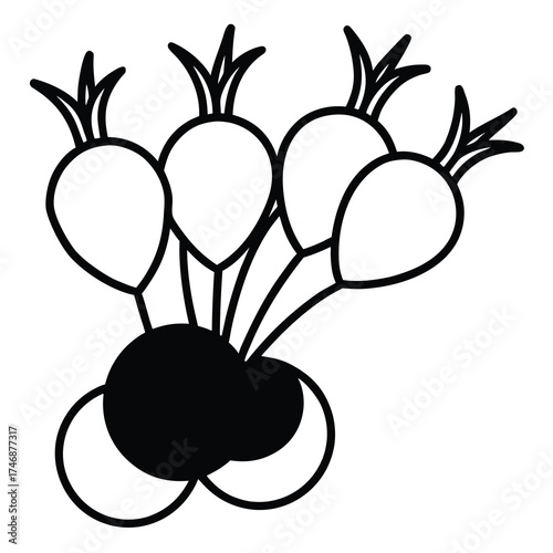 radish bunch vector line art icon
