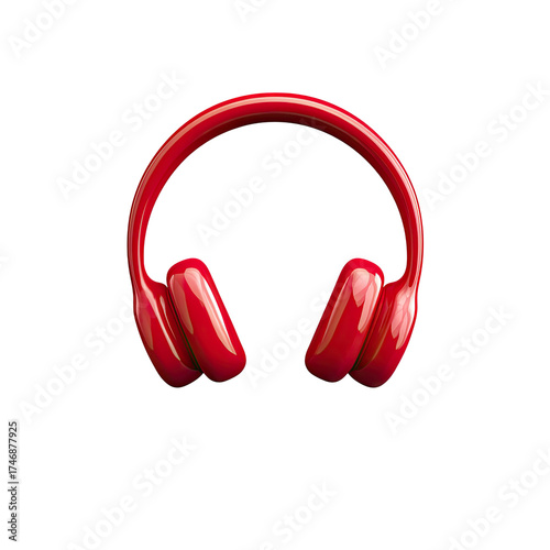 Glossy red over-ear headphones, sleek design, isolated on black background