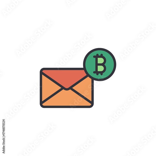 Bitcoin envelope icon, representing crypto email notifications, transaction messages, and digital communication within blockchain platforms.