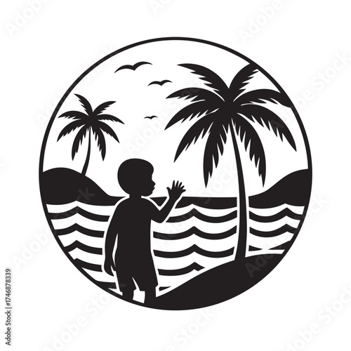 Child Playing On Beach Silhouette Vector