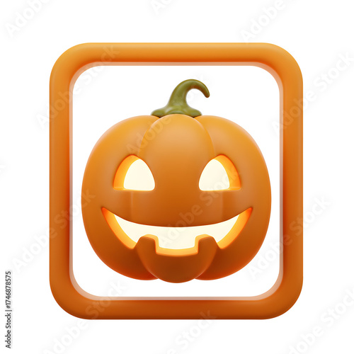 Glowing Jack O Lantern on White Square for Halloween Fun