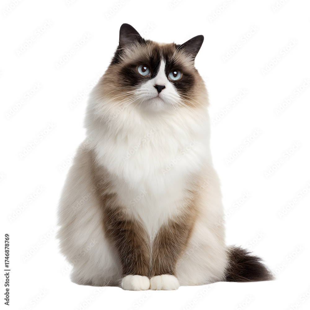 Fototapeta premium Beautiful Ragdoll Cat Isolated on White Background - Transparent