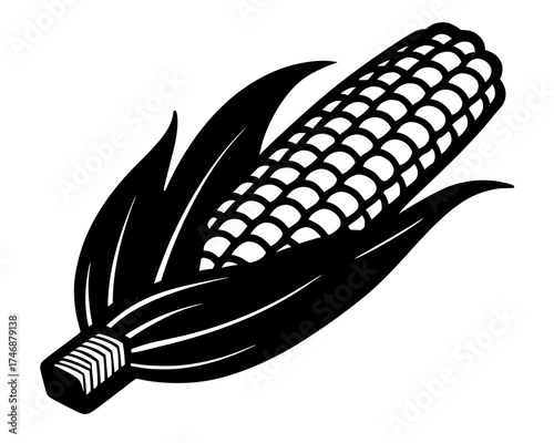 Corn on the cob with butter, harvest food element, silhouette vector illustration