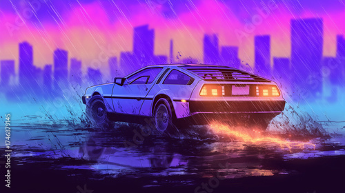 Rainstorm Drive Past a Glowing City