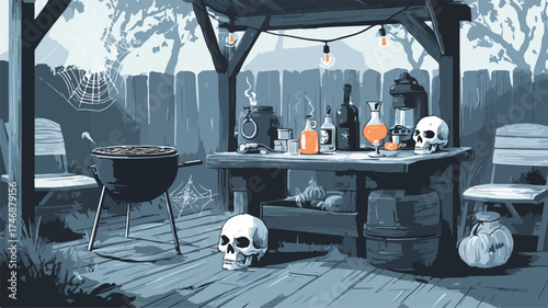 Creepy Summer BBQ Scenes in Spooky Backyard Setting