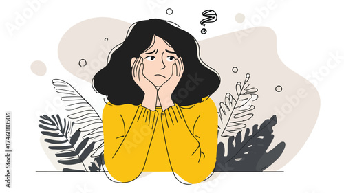 Illustration of Woman Expressing Regret with Outline, Concept Art Vector