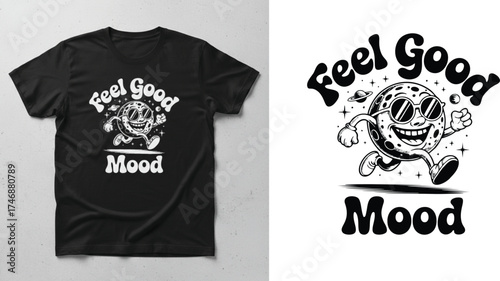 Elegant Feel Good Mood Cartoon Character T Shirt Design Happy Retro Smiley Face Graphic Tee