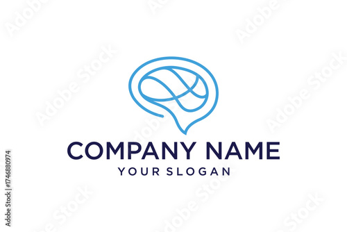 Brain icon line art logo design vector