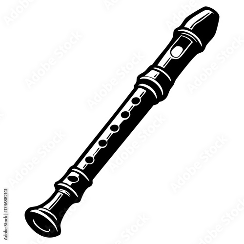 White Vector Illustration of a Clarinet Musical Instrument