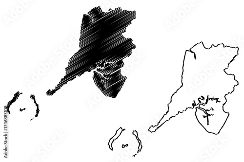 Conakry Region (Subdivisions of Guinea, Guinea-Conakry, French Guinea) map vector illustration, scribble sketch Conakry map