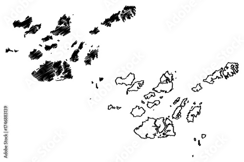 Bolama Region (Republic of Guinea-Bissau, Regions of Guinea Bissau) map vector illustration, scribble sketch Bissagos (Bijagos) Islands map