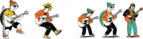 Cartoon Turtles and People Playing Acoustic Guitars Together Band Concept, Music Ensemble, Creative Musical Performance, Harmony, Musicians, Fun, Collaboration, Entertainment, Graphic Arts, Indie, Vec