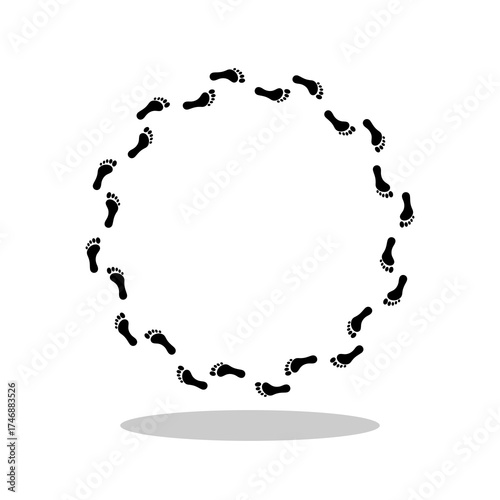Human footprints circle icon with shadow