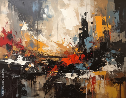 Abstract Expressionist Painting with Bold Colors and Textured Brushstrokes for Modern Design