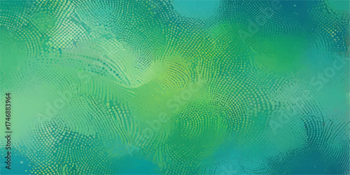 Abstract blue and yellow light wave pattern with underwater texture and green star decoration