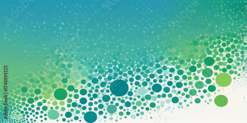 Fresh blue water drops and bubbles on a wet glass window create a light nature pattern background