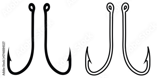 Fishing Hook Vector Set – Silhouette Icons and Logo Elements for Angling, Outdoor, and Fishing Design Collection