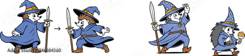 Enchanting Hedgehog Wizard Animation Sequence: A Whimsical Journey through Fantasy Realms, Casting Spells, Adventuring with Magical Staffs, Perfect for Children's Books, Games, Education, Storytelling