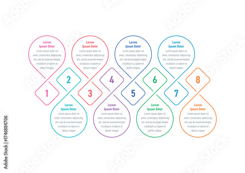 Infographic template for technology, business, education, industry, and business. Eight-step informational template. Infographic template for magazine, annual report, catalog