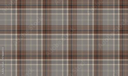 Seamless plaid fabric in grey, brown, beige, and black for clothing designs, skirts, pants, and dresses that require a classic, contemporary, and stylish look for every fashion look.