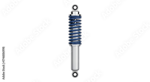 Isolated blue and silver suspension shock absorber for car automotive equipment design