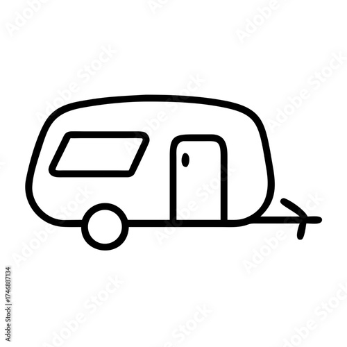 Vintage camper van illustration with vibrant colors, showcasing a retro design, surrounded by nature, evoking a sense of adventure and nostalgia for outdoor enthusiasts