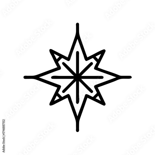 Geometric star symbol with intricate patterns and sharp lines, showcasing a modern design aesthetic, ideal for creative projects and artistic expressions
