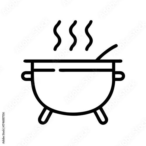 Cooking pot with steam rising, placed on a stove, surrounded by fresh vegetables and herbs, creating a warm and inviting atmosphere for culinary preparation