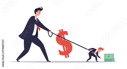 Two businessmen are playing tug of war over a large dollar sign.

