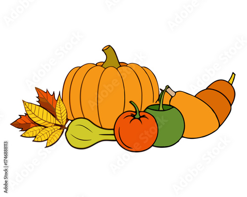 Autumn harvest still life composition, seasonal vector isolated on white background