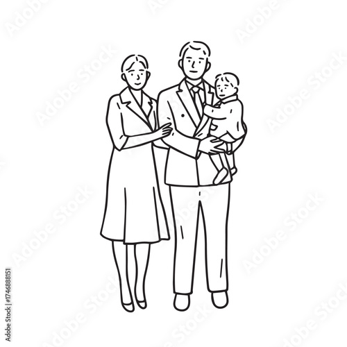 Illustration of a young couple holding their child — family and parenthood vector