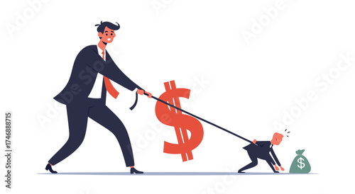 Two businessmen are playing tug of war over a large dollar sign.

