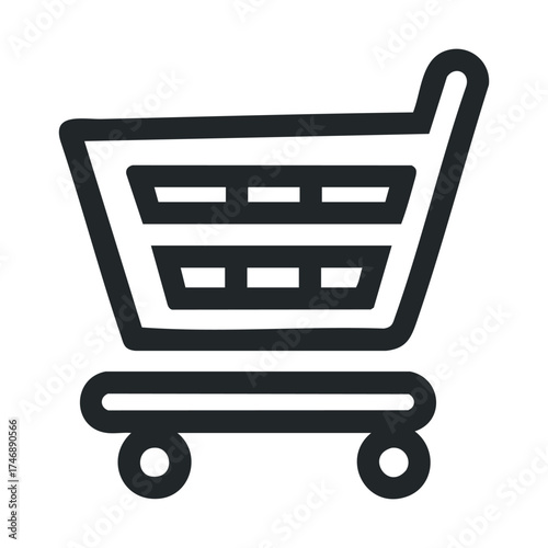 Shopping cart symbol for online retail and e commerce applications. Vector line illustration