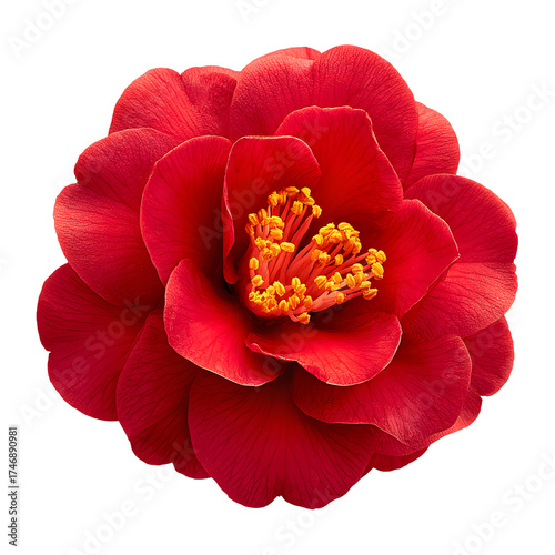 Vibrant Red Camellia Flower on Transparent Background for Graphic Design Projects